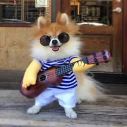 *Hot! Funny Rockstar With Guitar Costume For Dogs and Cats